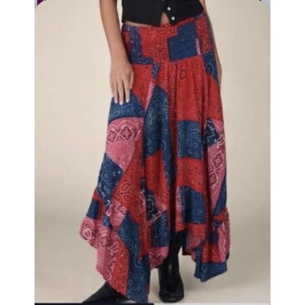 Natural Life Boho Patchwork Paisley Maxi Skirt Large EUC Handkerchief Hem L